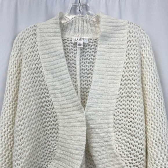Ann Taylor Loft Cardigan Sweater Off White Long Sleeve Open Knit Petites LP - Picture 2 of 10